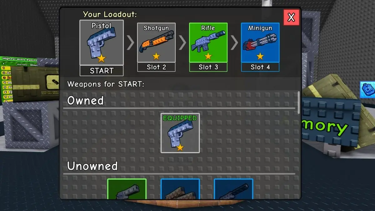 Survive Zombie Arena Lobby Loadout Menu
